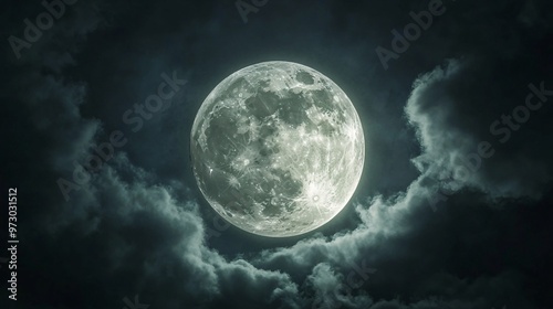 Full moon shining on cloudy Night sky background.