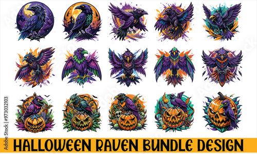 Halloween Raven T-shirt Design Hand drawn spooky raven illustration on a clean white background, Icon Concept isolated. High-quality vector, perfect for eerie Halloween t-shirt prints.