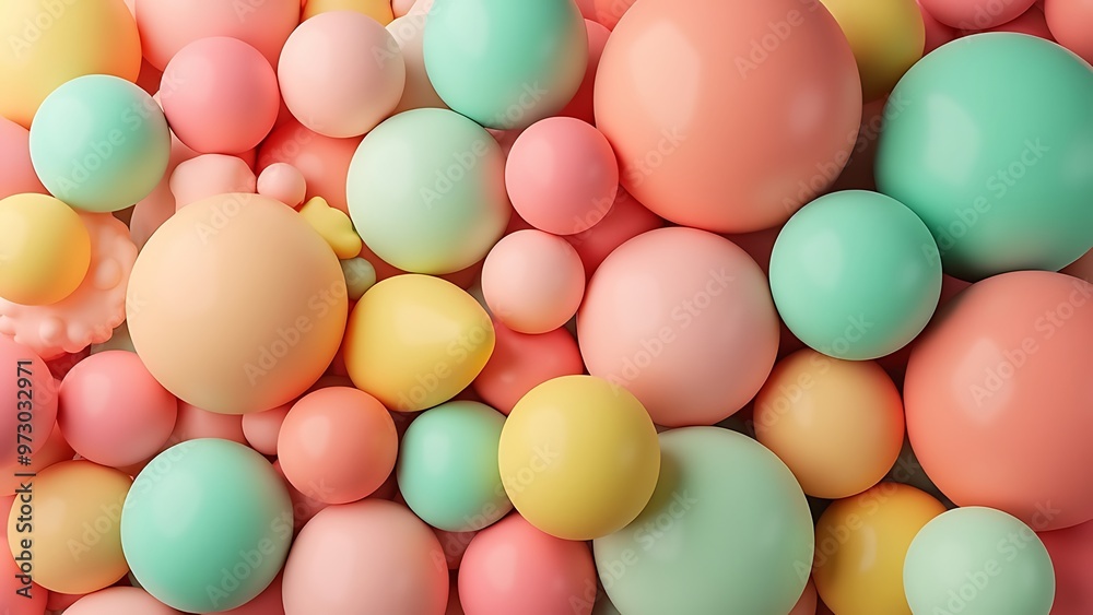 custom made wallpaper toronto digitalColorful array of 3D spheres in various sizes and pastel hues, creating a playful and dynamic composition. Ideal for use in creative projects, backgrounds, or digital art.