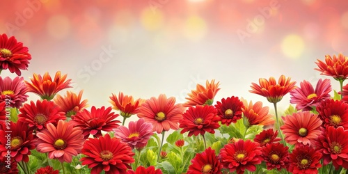 Panoramic border of vibrant red flowers, red, flowers, panoramic, border, nature, botanical, garden, vibrant, bloom
