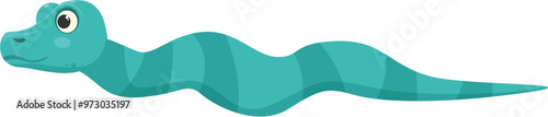 Friendly, smiling, cartoon snake with scales is slithering
