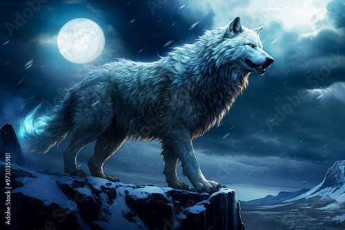 Amarok – The Powerful Giant Wolf of Inuit Mythology.  Digital Illustration. photo