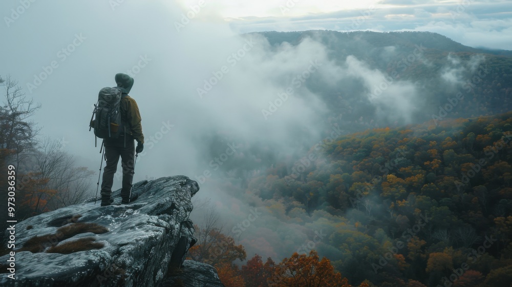 Hiker Overlooking Blue Ridge Mountains Hiker Overlooking Blue Ridge Mountains
