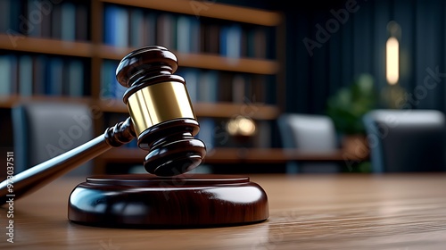 Wallpaper Mural A wooden gavel rests on a sound block, waiting to strike in the quiet courtroom. Torontodigital.ca