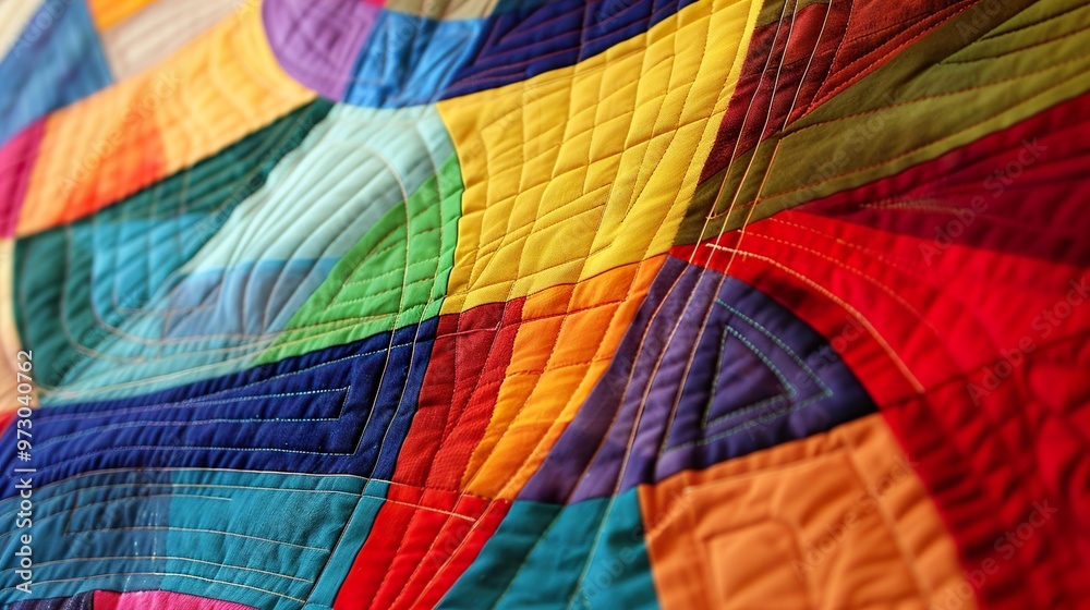 Fototapeta premium A colorful patchwork quilt with intricate stitching.