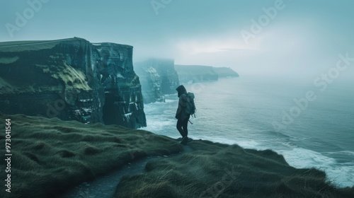 Solo Hiker at Cliffs of Moher