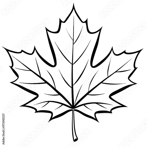 Simple Continuous black Vector Icon of a Maple Leaf