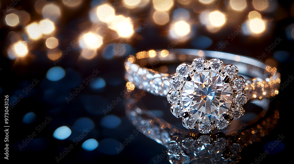 beautiful engagement ring with a sparkling diamond at its center, surrounded by smaller accent diamonds