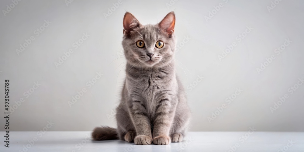 Naklejka premium Cute gray cat sitting and looking at the camera