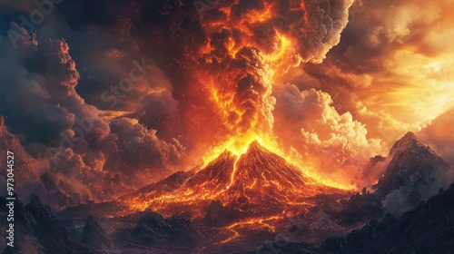 Volcano Eruption With Dramatic Clouds