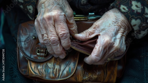 grandmother opening her bag close-up