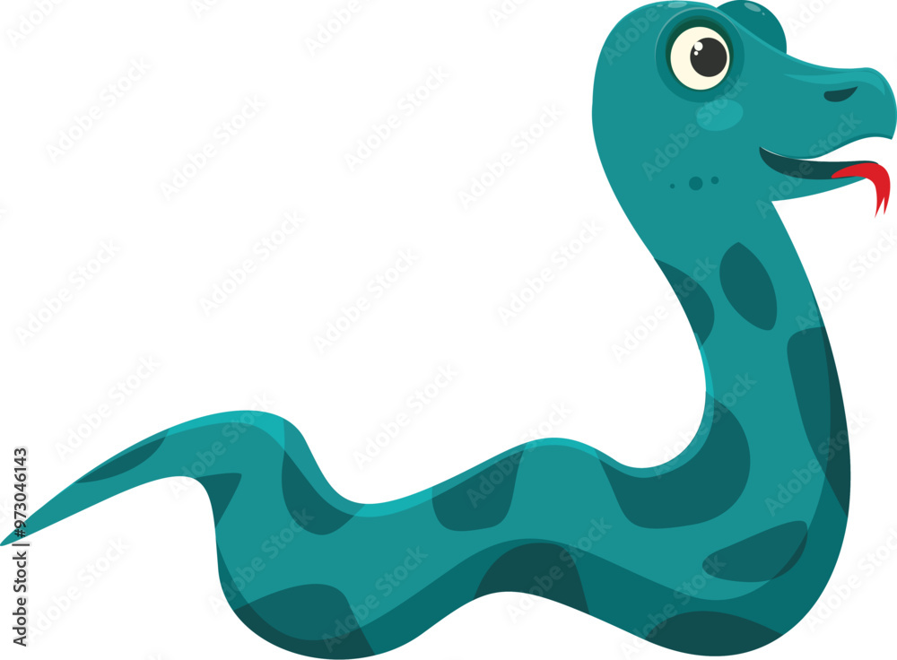 Obraz premium Cartoon blue spotted snake slithering with its tongue out