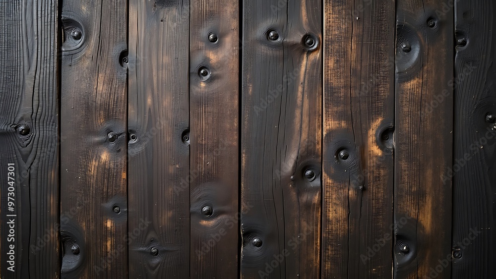 Dark, textured wooden surface with visible grain patterns, creating a rustic and natural aesthetic. Ideal for use in backgrounds, design projects, or any creative applications requiring a wood effect. Dark, textured wooden surface with visible grain patterns, creating a rustic and natural aesthetic. Ideal for use in backgrounds, design projects, or any creative applications requiring a wood effect.