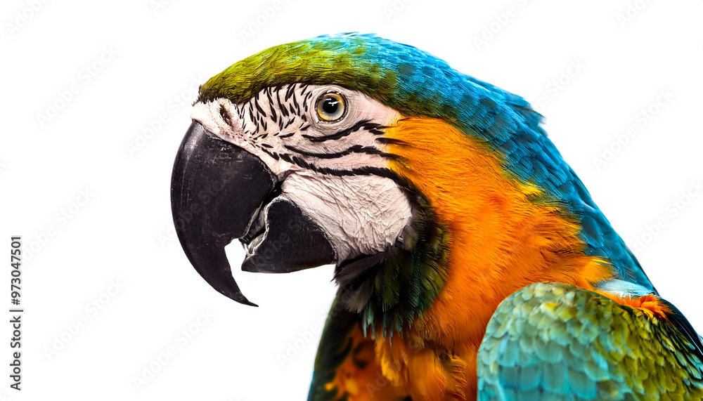 Studio portrait of a macaw parrot isolated on white background Studio portrait of a macaw parrot isolated on white background