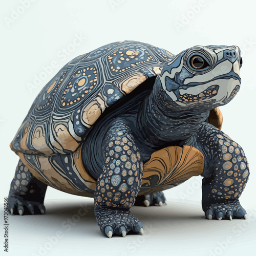 Turtle isolated on white background. 3D illustration. Vintage style.