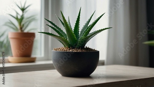 Aloe vera houseplant in a minimalist pot for home decor.