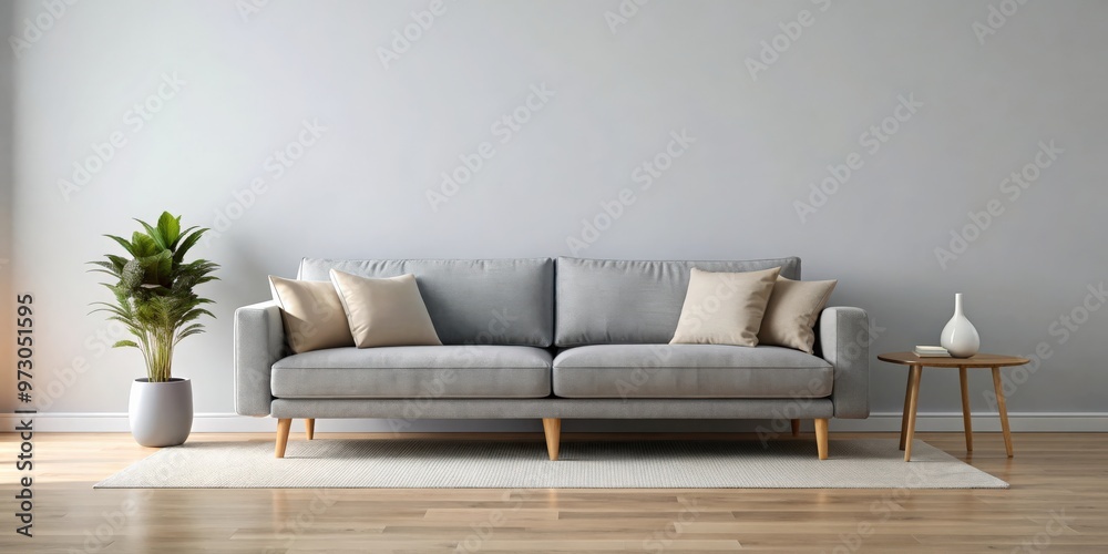 Obraz premium Modern grey sofa in a minimalist living room setting