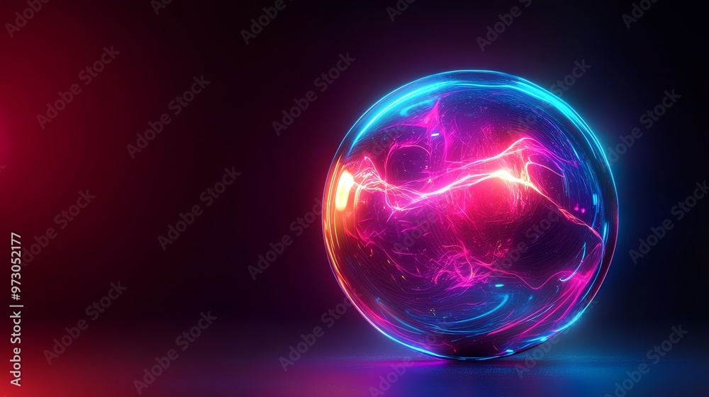 A glowing orb with pink and blue electric energy on a dark background. A glowing orb with pink and blue electric energy on a dark background.