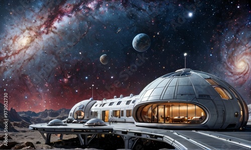 Wallpaper Mural Modern Space Habitat with Cosmic View Torontodigital.ca