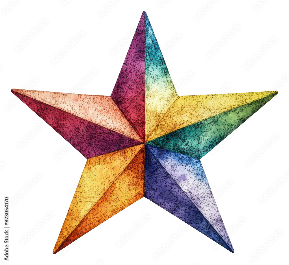PNG Colorful geometric star with a textured design PNG Colorful geometric star with a textured design