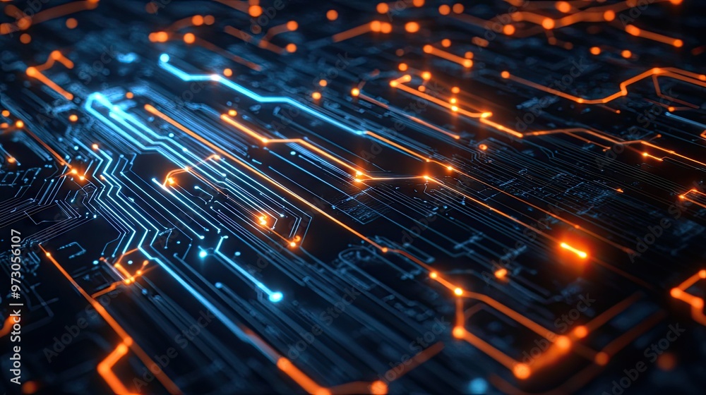 A digital abstract background with a circuit board pattern, featuring glowing lines and nodes. -- A digital abstract background with a circuit board pattern, featuring glowing lines and nodes. --