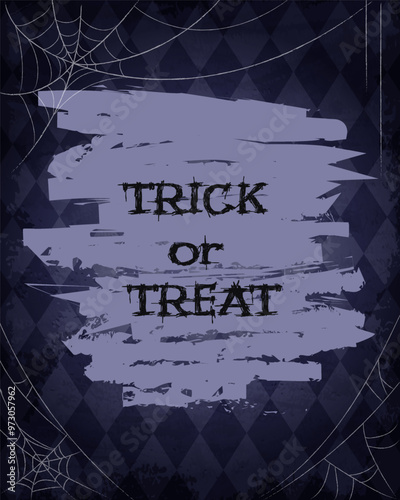Halloween holiday illustration diamond-shaped wall background with spider web and empty grunge banner