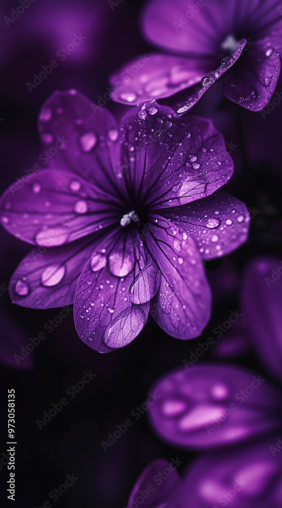 Beautiful elegant purple color flowers and waterdrops on purple color background, dark theme, wallpaper design, minimalist design
Beautiful elegant purple color flowers and waterdrops on purple color background, dark theme, wallpaper design, minimalist design