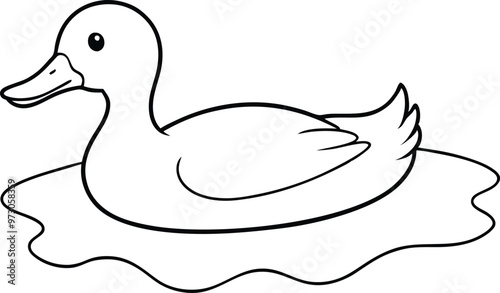 Duck swimming happily in the pond vector illustration for kids coloring fun 