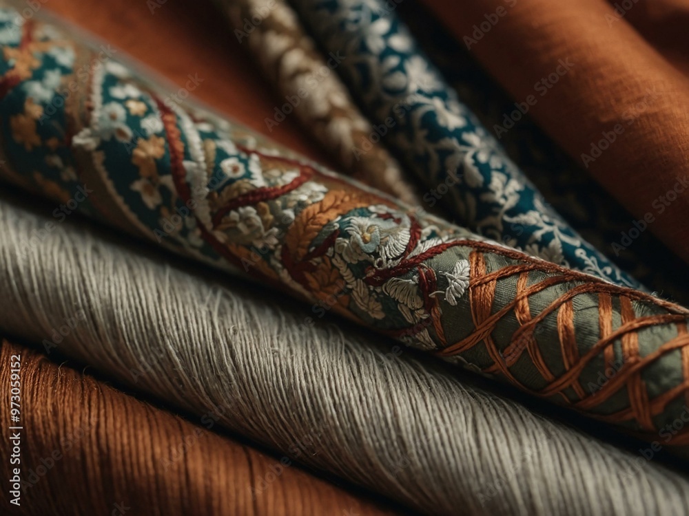 Close-up of fabric samples in earthy tones Close-up of fabric samples in earthy tones