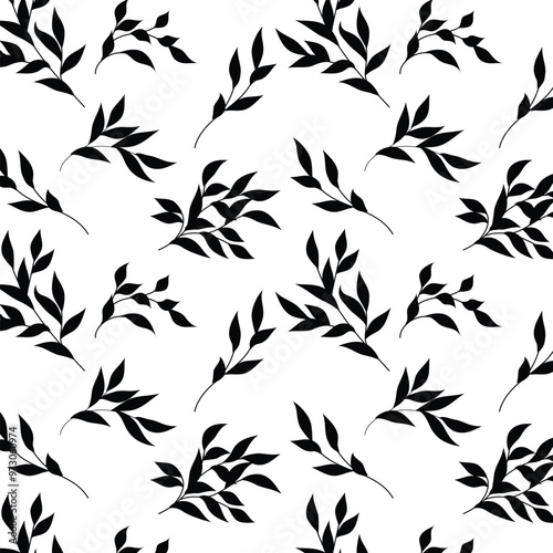 Minimalist Black and White Scattered Leaf Silhouette Pattern