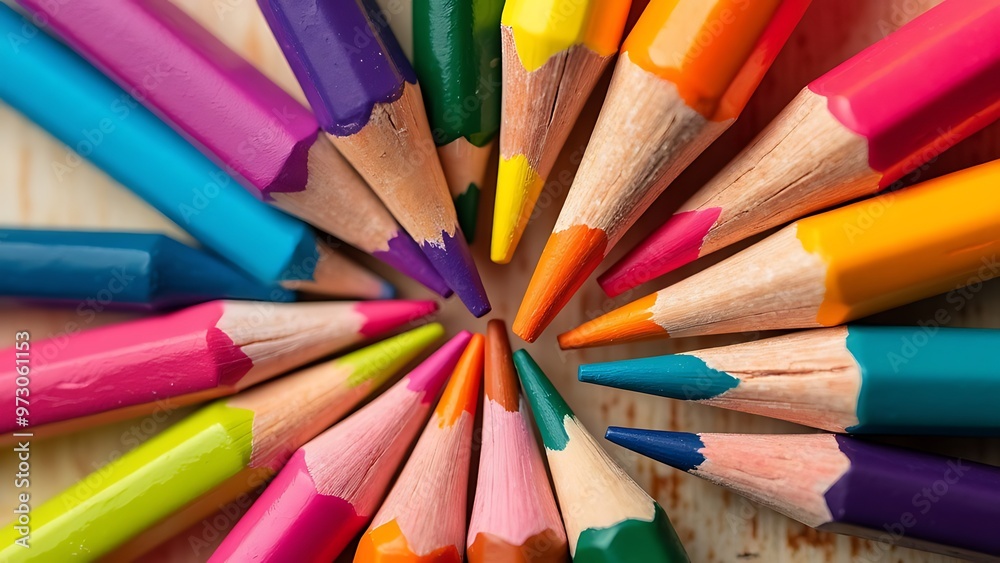 Variety of colored pencils arranged in a row, highlighting their bright tips. Perfect for educational materials, art projects, or design applications. Variety of colored pencils arranged in a row, highlighting their bright tips. Perfect for educational materials, art projects, or design applications.