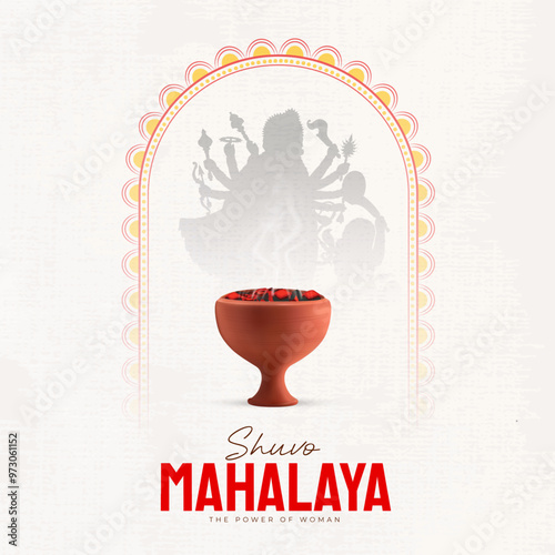Mahalaya Social Media Post, Happy Mahalaya, Subho Mahalaya, Design with Bengali Mahalaya Typography / Calligraphy / Text Poster for Durga Puja offer, Sale, Banner, Web Banner, Print, T-shirt Design