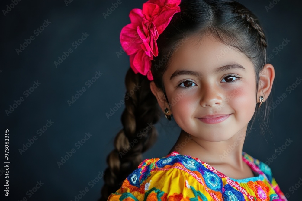 Bright Portrait of a Smiling Girl with Braided Hair and Vibrant Attire Bright Portrait of a Smiling Girl with Braided Hair and Vibrant Attire