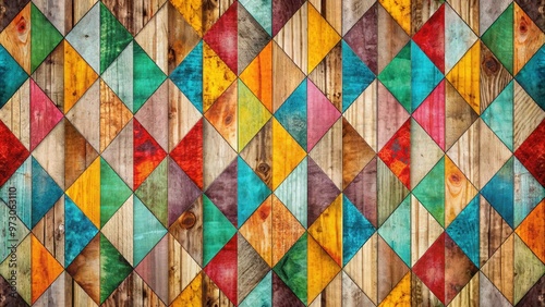 Weathered wooden boards seamless colorful geometric pattern wood texture background