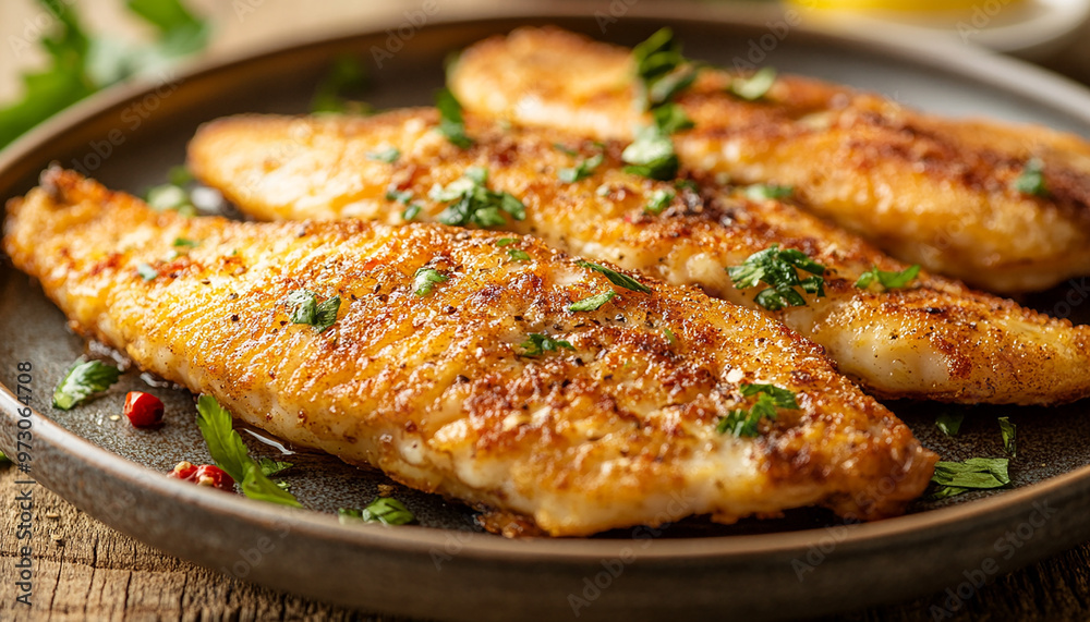 tasty fried fish on a plate with some green Coriander and lemon generated by AI tasty fried fish on a plate with some green Coriander and lemon generated by AI