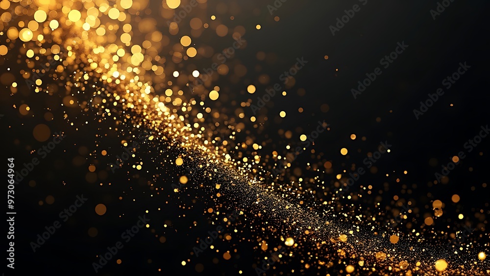 Mesmerizing display of golden sparkles against a dark background, creating a magical and festive atmosphere. Perfect for use in celebrations, designs, and artistic projects.