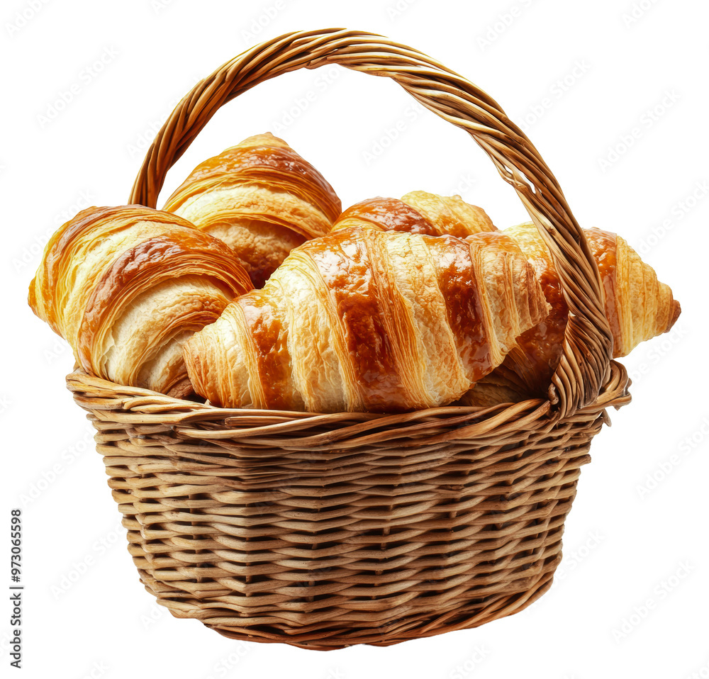 PNG Freshly baked croissants in a wicker basket PNG Freshly baked croissants in a wicker basket