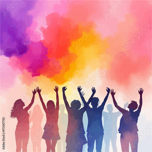 Crowd of people at concert waving arms in the air
oil painting vector