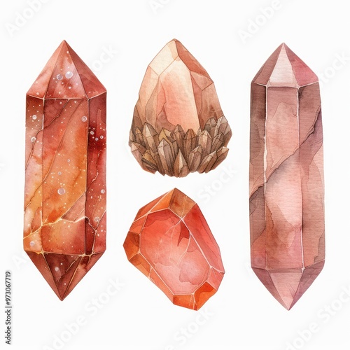 Gemstone illustration watercolor drawing isolated on white background. photo