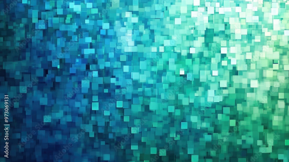 Abstract background with a pixelated effect, featuring small squares in varying shades of blue and green. Abstract background with a pixelated effect, featuring small squares in varying shades of blue and green.