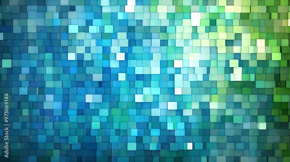 Abstract background with a pixelated effect, featuring small squares in various shades of blue and green. - Abstract background with a pixelated effect, featuring small squares in various shades of blue and green. -