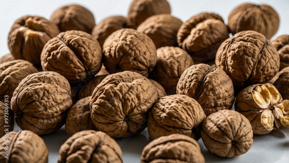 Fresh walnuts close-up on a white background. Fresh walnuts close-up on a white background.