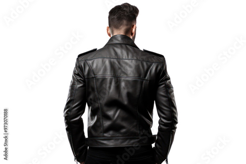 Oversized leather jacket isolated on white background.