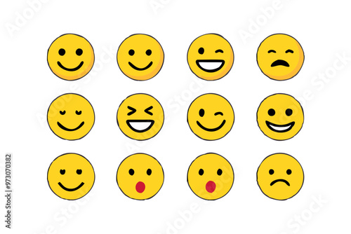 set of smileys with faces, smiley face icons all unique-vector