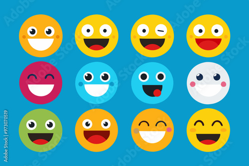 set of smileys with faces, smiley face icons all unique-vector