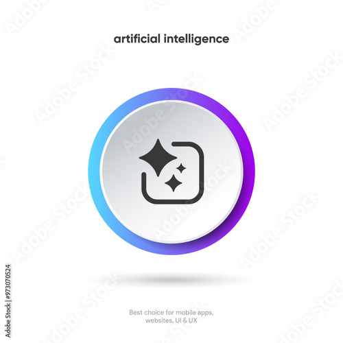 Generate AI button symbol. Artificial intelligence sign button. Machine learning generator and generate text and image press button prompt. Magic stars symbol. Chat brain assistant