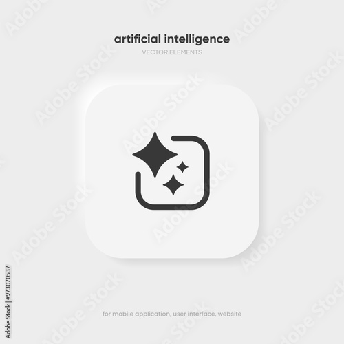 Generate AI button symbol. Artificial intelligence sign button. Machine learning generator and generate text and image press button prompt. Magic stars symbol. Chat brain assistant