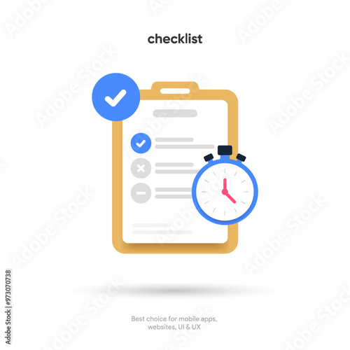 Tasks clipboard icon. Task done sign. Approved document icon. Project completed. Check Mark sign. Worksheet sign. Application form. Fill in the form. Report. Checklist icon