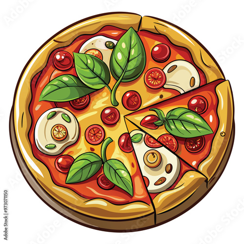 hand drawn cartoon pizza illustration