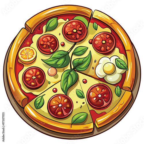 hand drawn cartoon pizza illustration